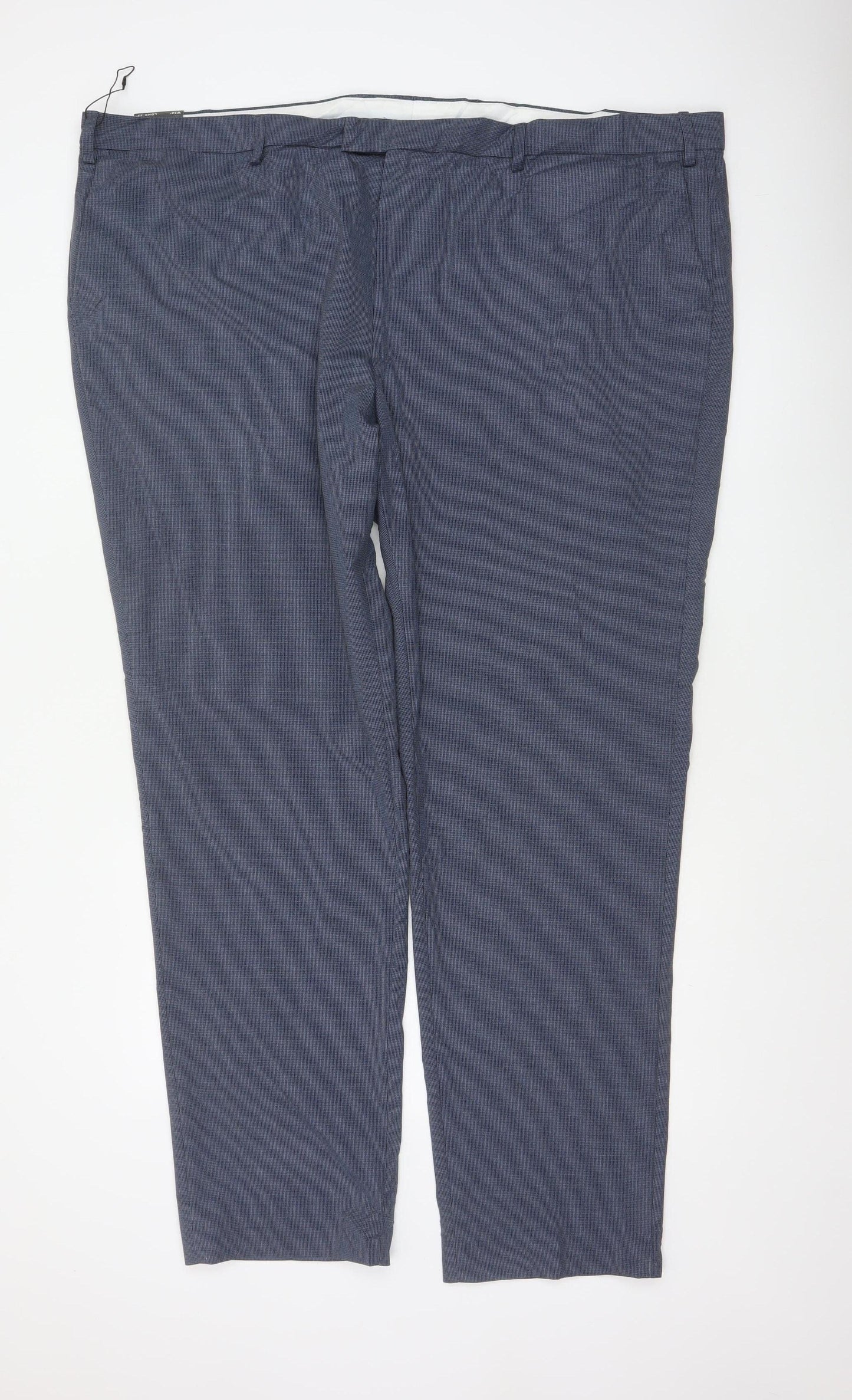 Marks & Spencer Men Blue Check Dress Trousers 50in Waist Long