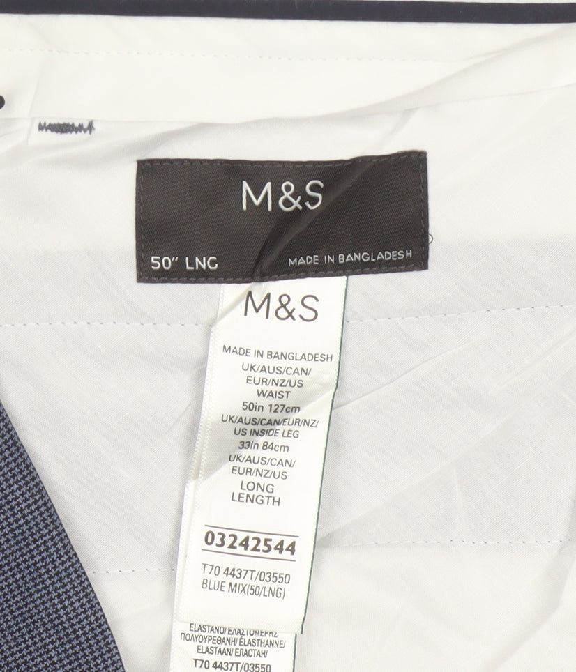Marks & Spencer Men Blue Check Dress Trousers 50in Waist Long