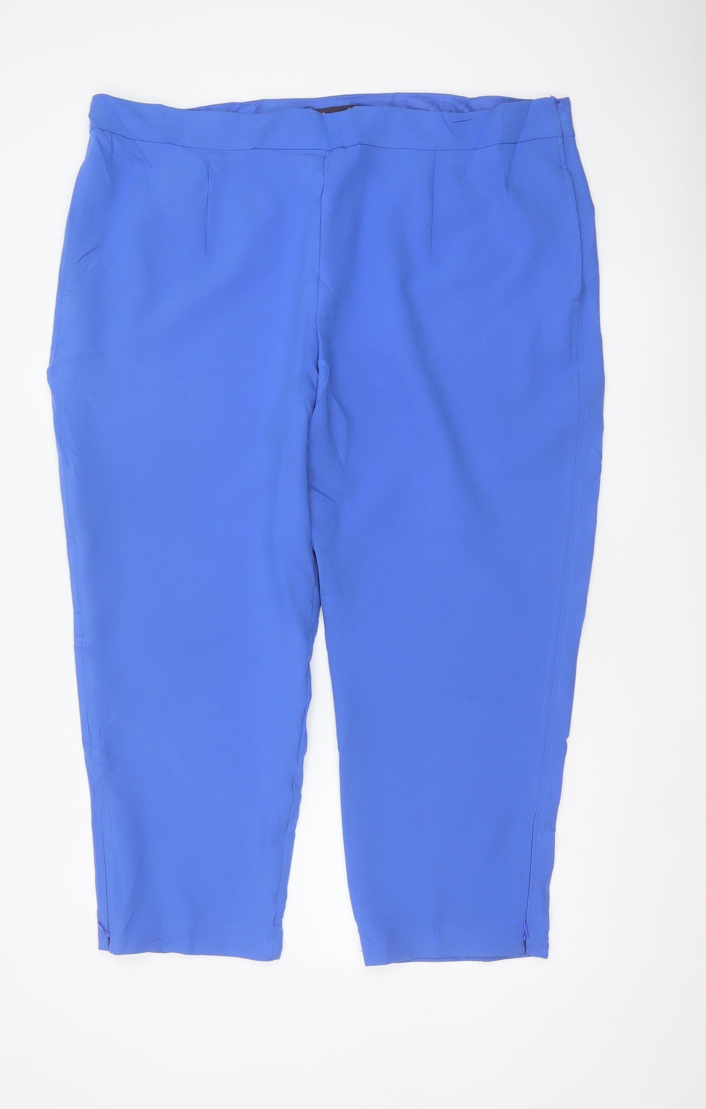 M&S Women Blue UK 24 Short Tapered Ankle Zip Tailored Trousers