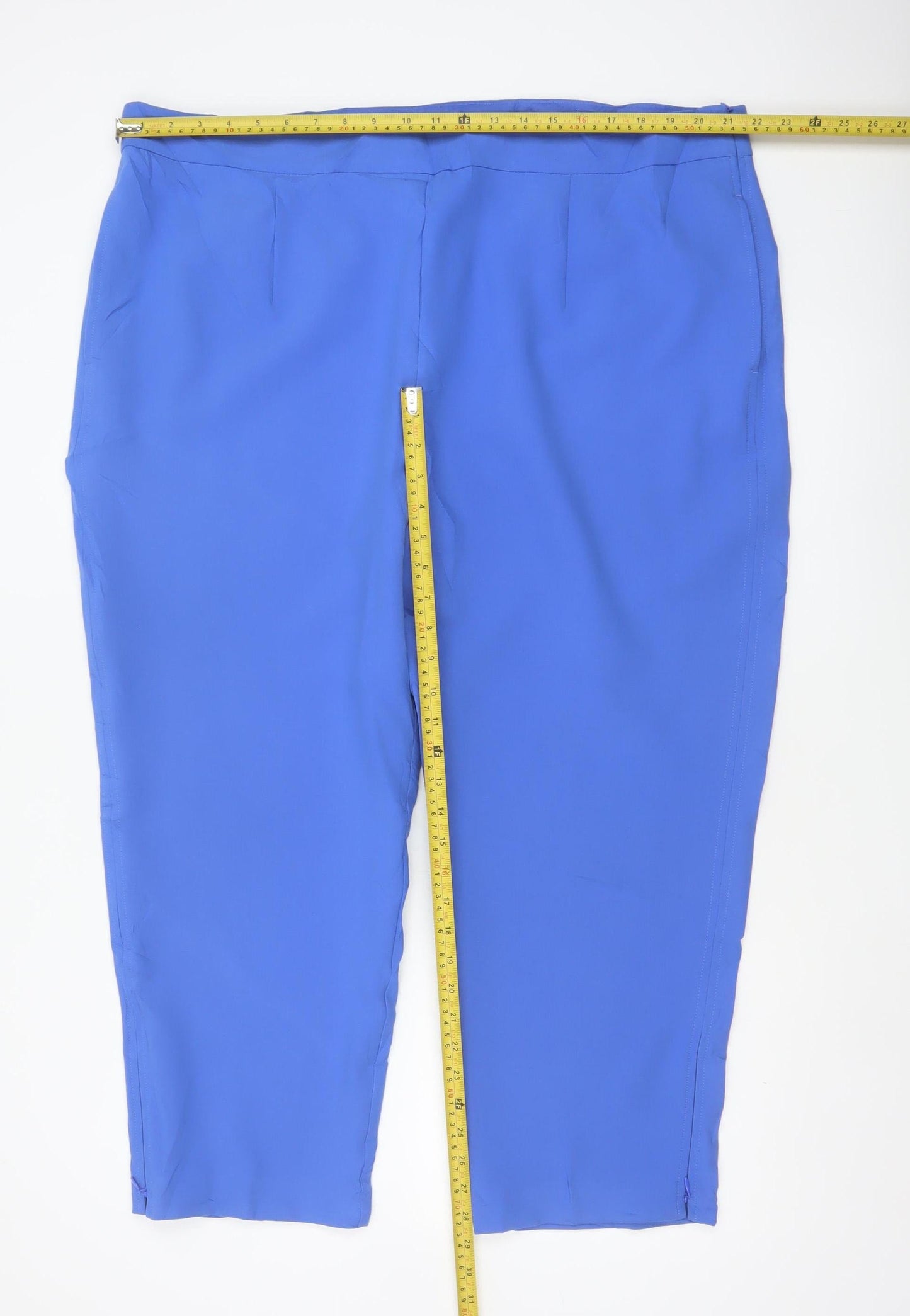 M&S Women Blue UK 24 Short Tapered Ankle Zip Tailored Trousers
