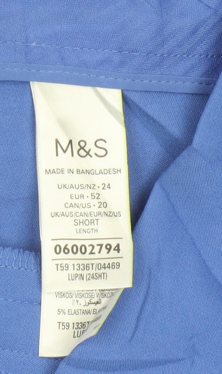 M&S Women Blue UK 24 Short Tapered Ankle Zip Tailored Trousers