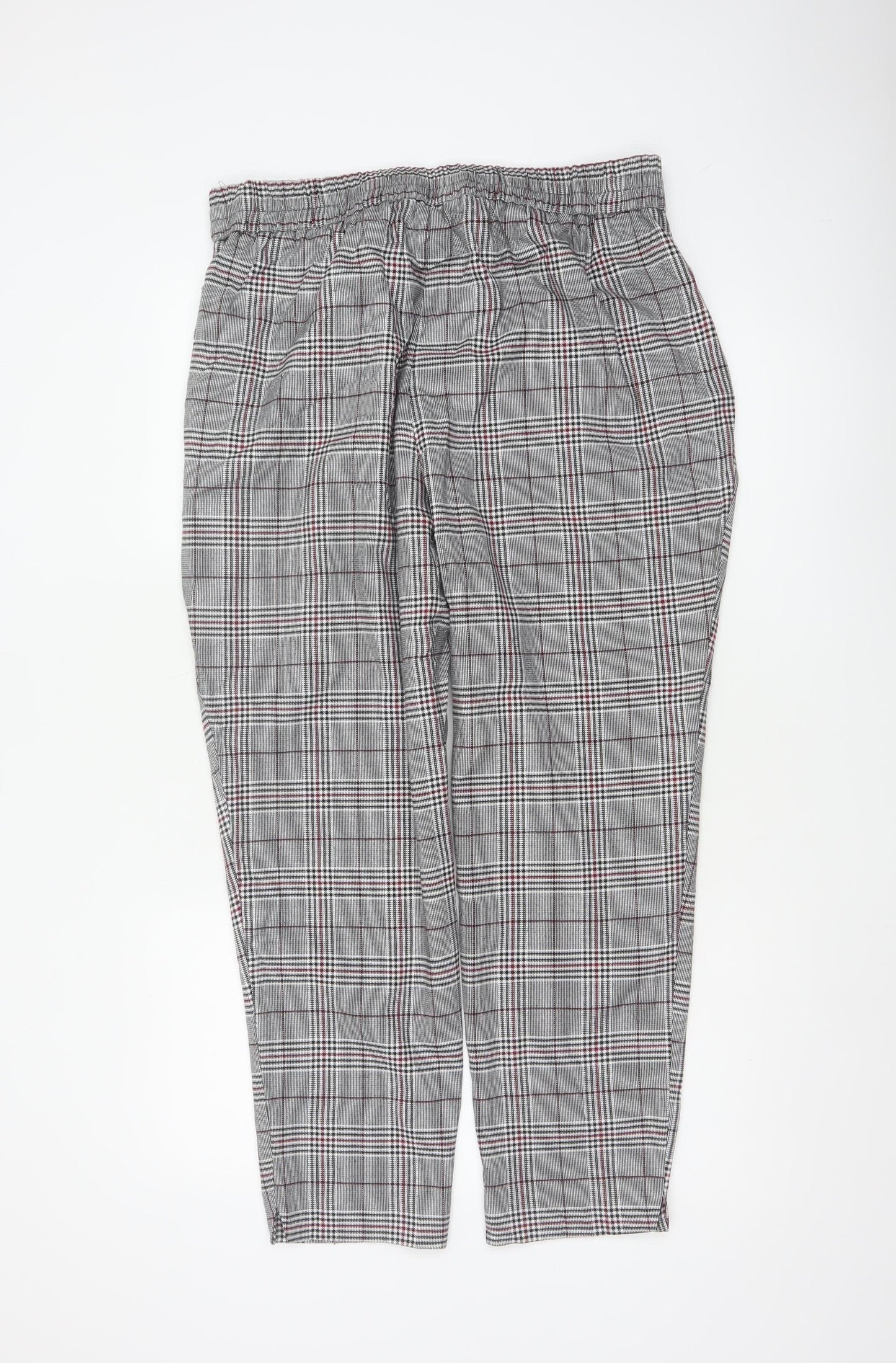 River Island Women Grey Plaid Paperbag Tapered Trousers Size 18