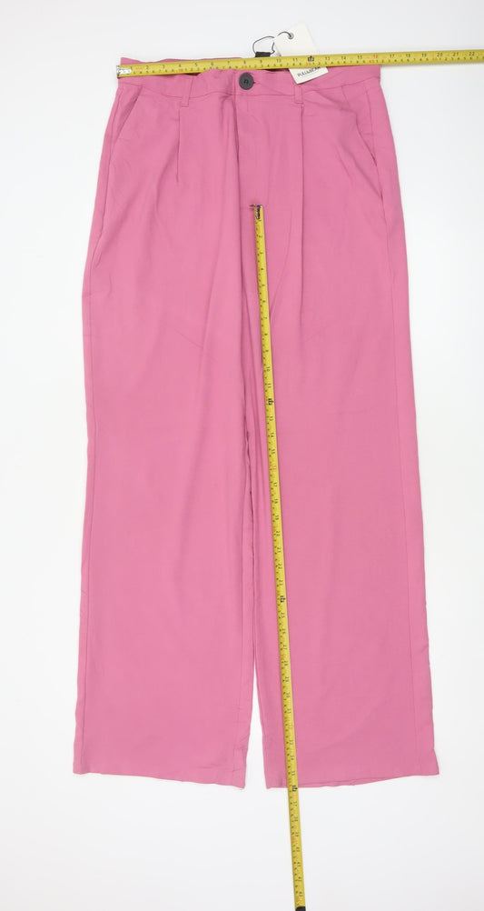 Pull&Bear Women Pink XL Wide-Leg High Rise Smart Trousers