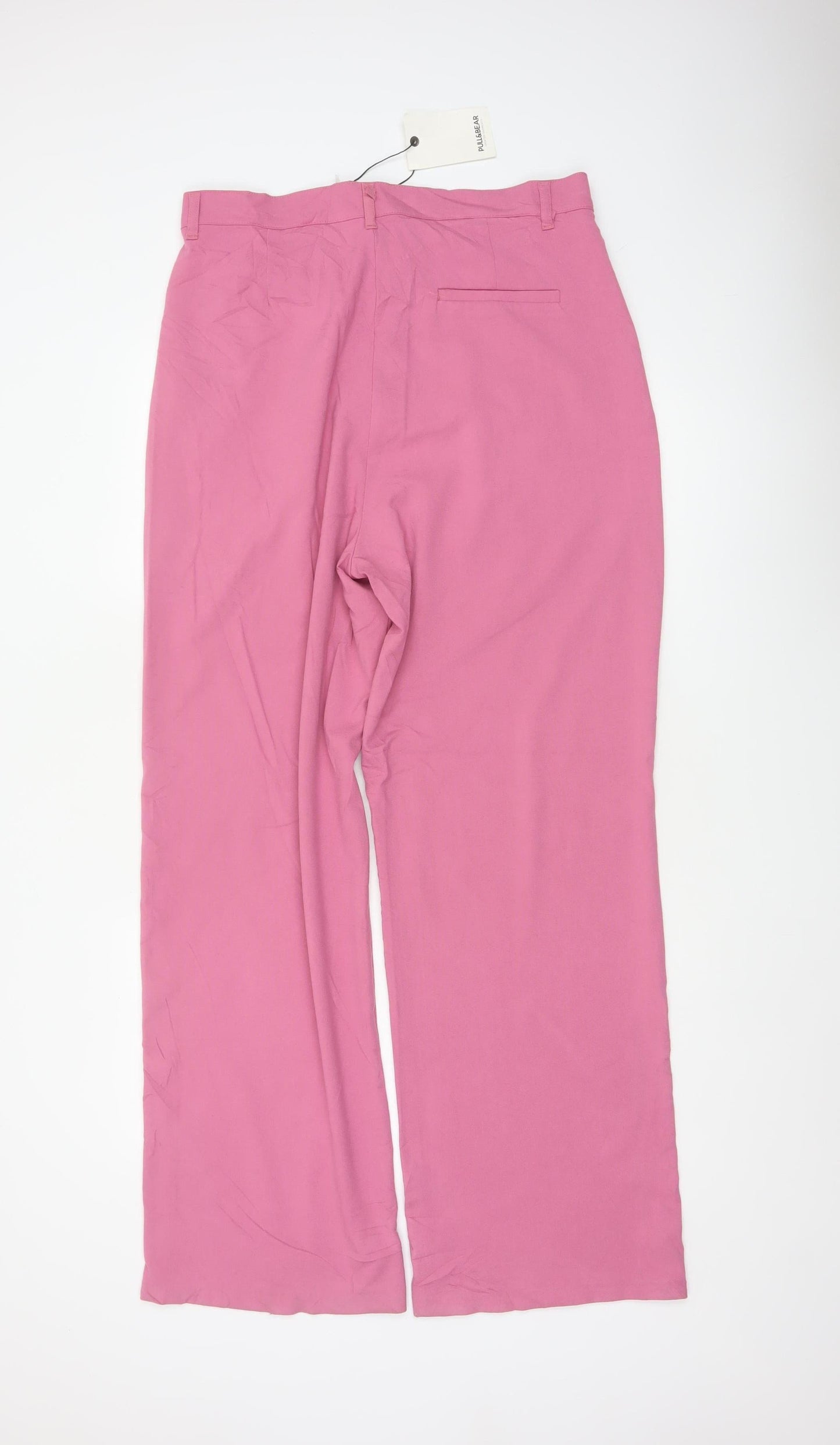 Pull&Bear Women Pink XL Wide-Leg High Rise Smart Trousers