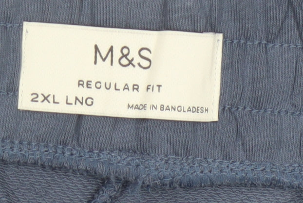 Marks and Spencer Men Blue 2XL Long Regular Fit Drawstring Trousers