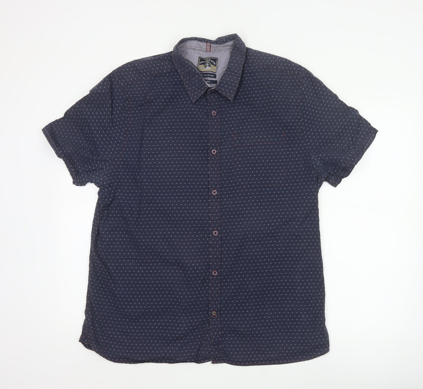 White Stuff Men Blue XL Slim Fit Cotton Geometric Short Sleeve Shirt