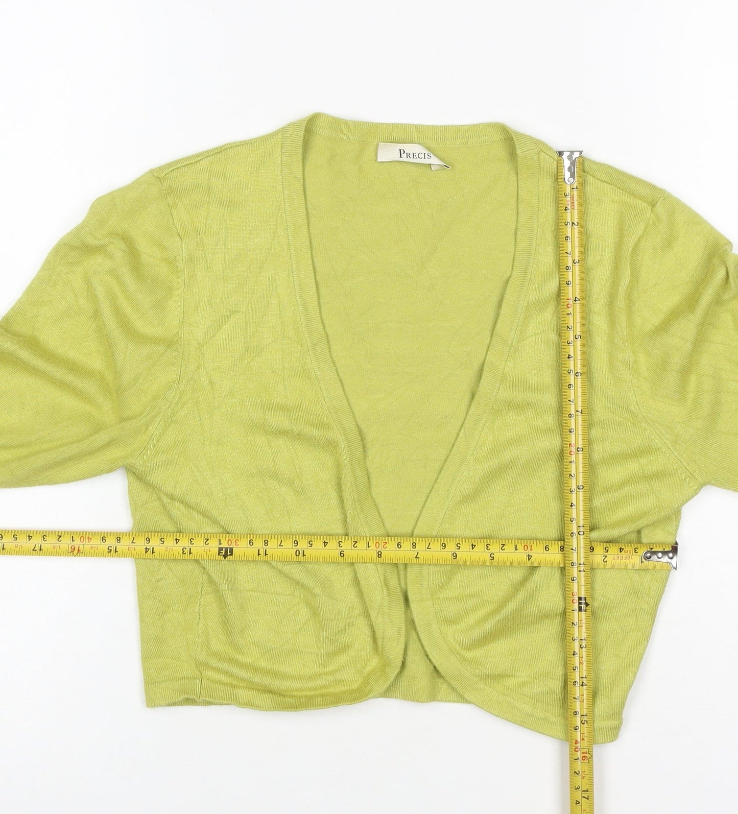 Precis Women Green Size S Open V-Neck Long Sleeve Viscose Cardigan