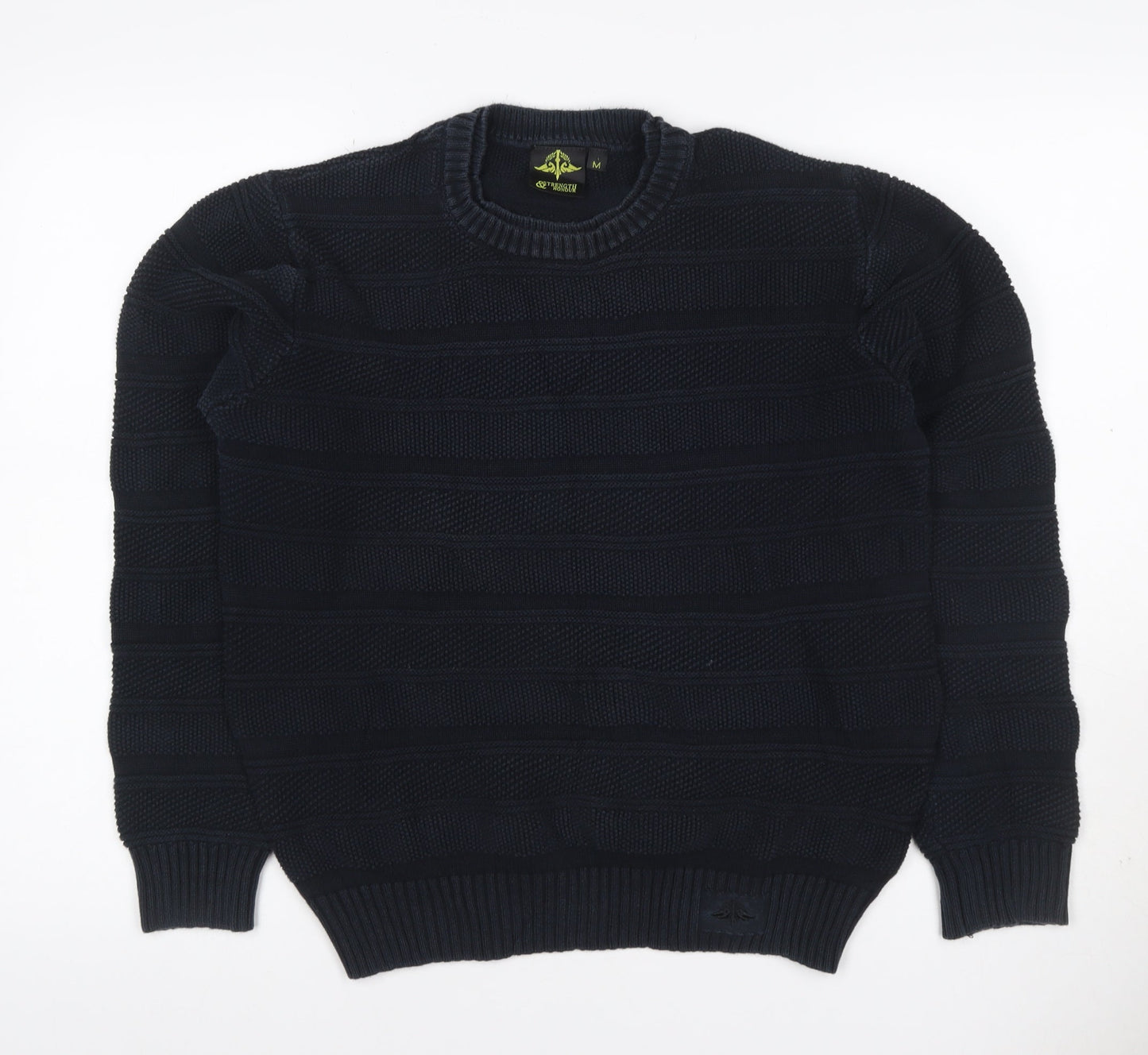 Strength & Honour Men Black M Chunky Knit Geometric Crew Neck Jumper