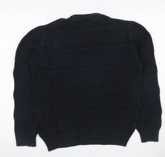 Strength & Honour Men Black M Chunky Knit Geometric Crew Neck Jumper