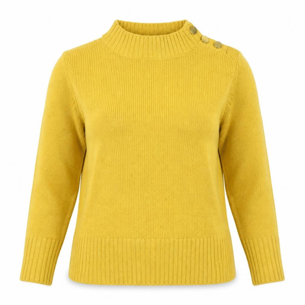 Marks & Spencer Women Yellow Wool High Neck Button Jumper UK 14