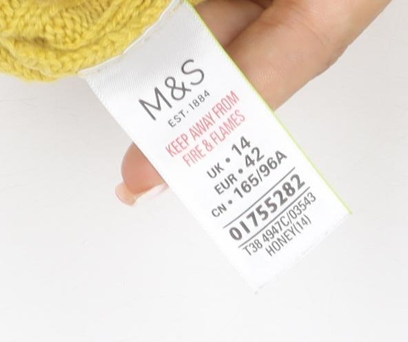 Marks and Spencer Women Yellow Wool High Neck Button Jumper UK 14