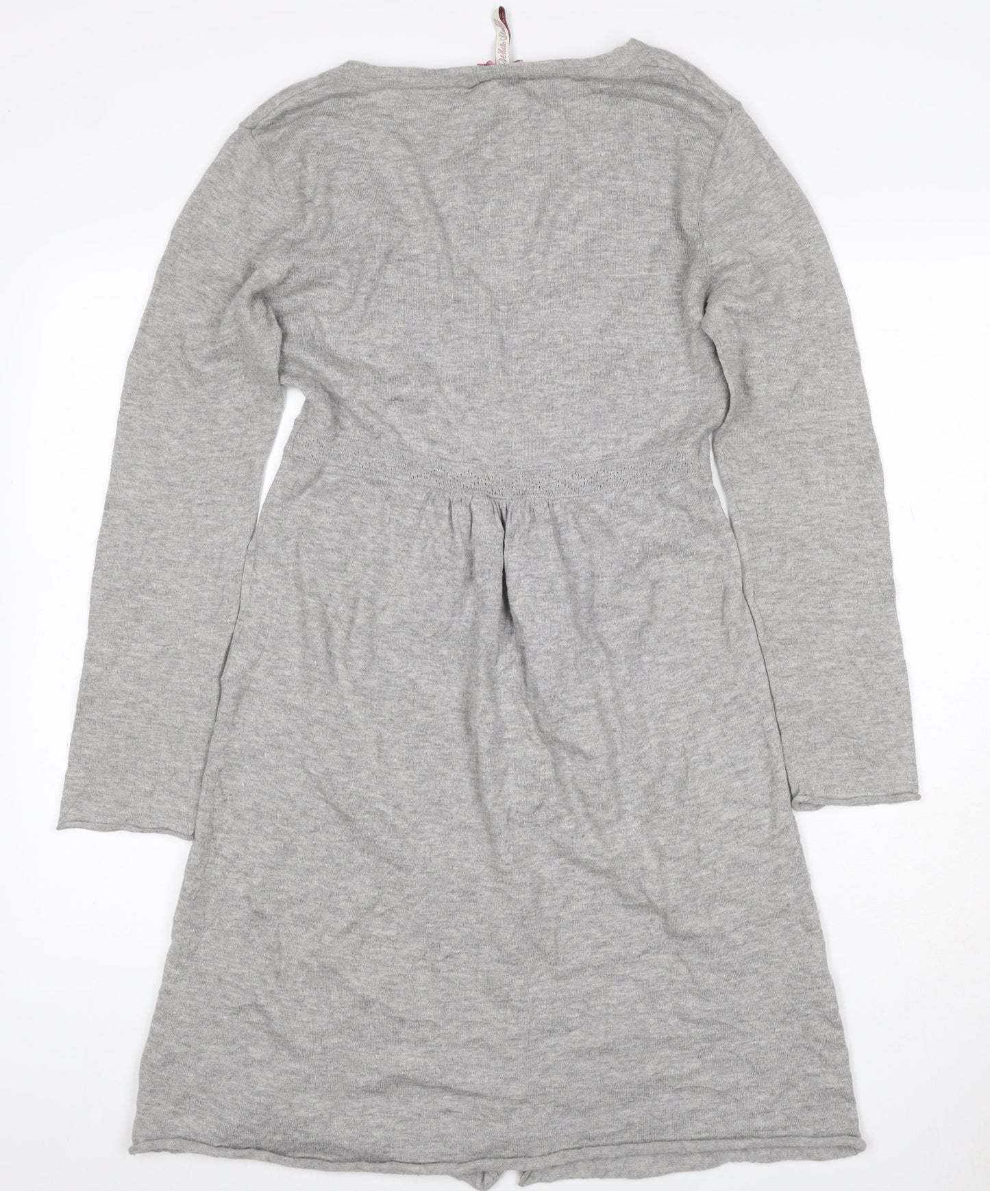 White Stuff Women Grey UK 14 Cotton Merino Longline V-Neck Cardigan