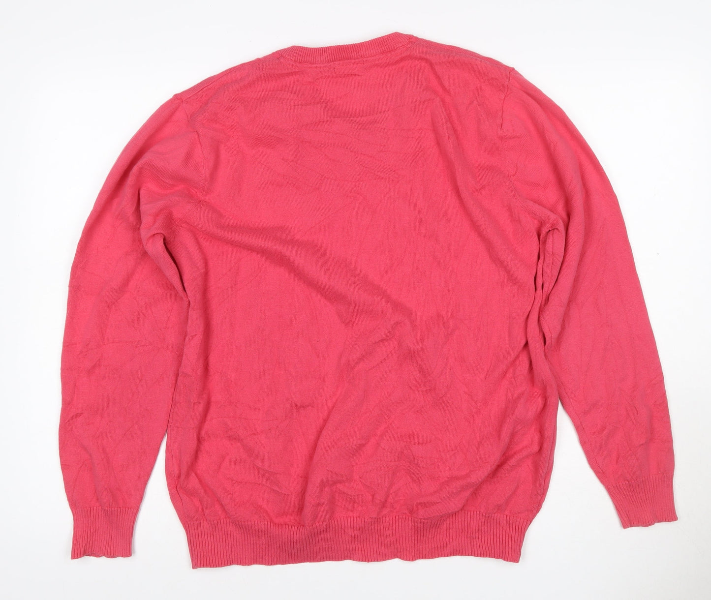 Cotton Traders Men’s Pink Coral L V-Neck Cotton Pullover Jumper