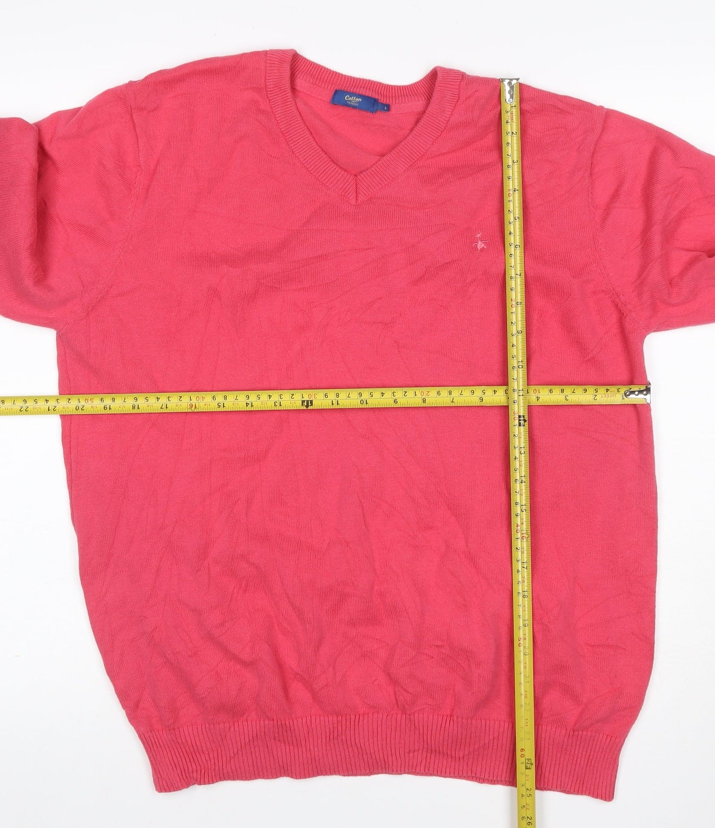 Cotton Traders Men’s Pink Coral L V-Neck Cotton Pullover Jumper