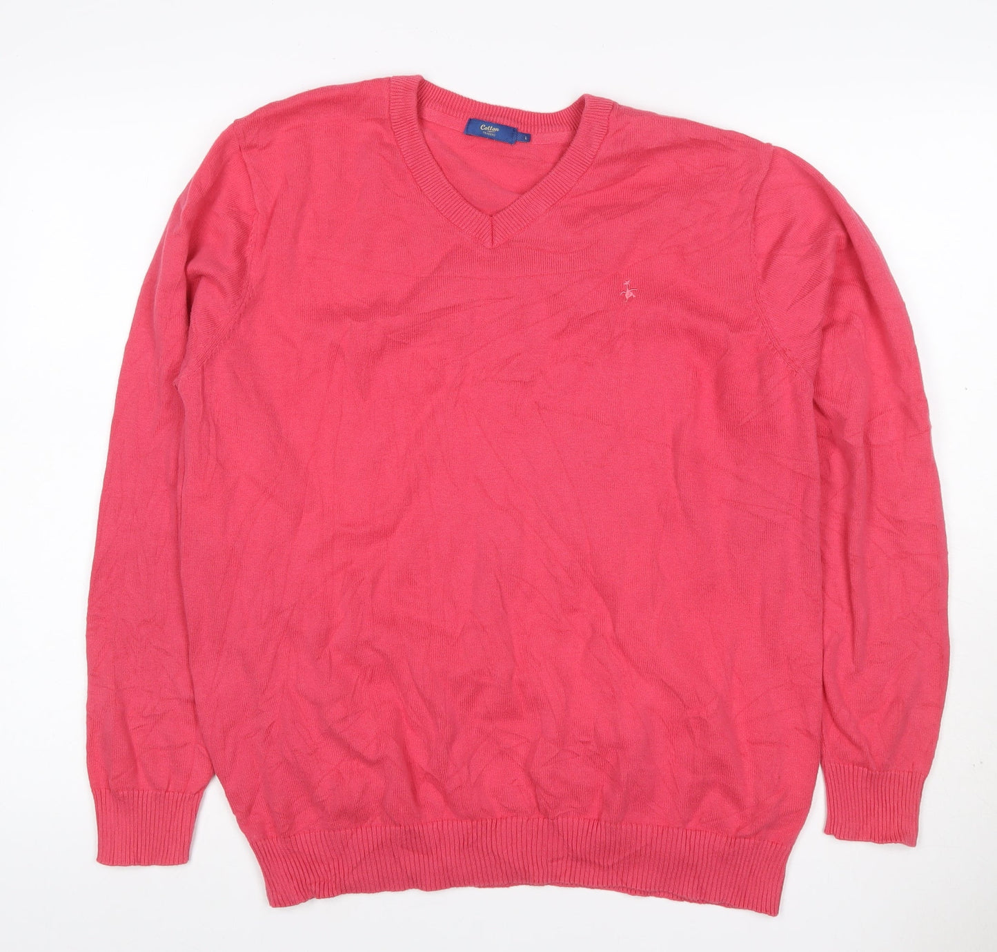Cotton Traders Men’s Pink Coral L V-Neck Cotton Pullover Jumper