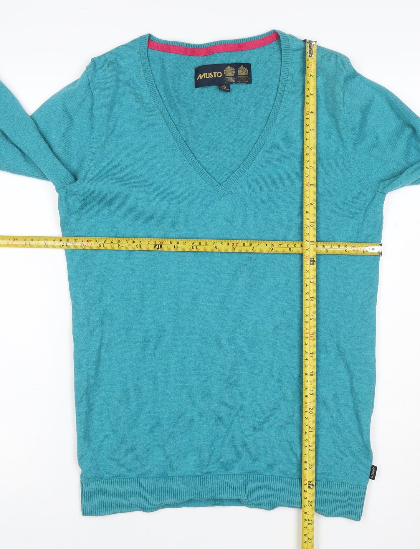 Musto Women’s Blue Cotton V-Neck Long Sleeve Pullover Jumper UK 12