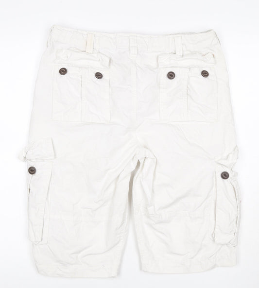 Tokyo Laundry Men's White L Cargo Shorts Button Pockets Cotton