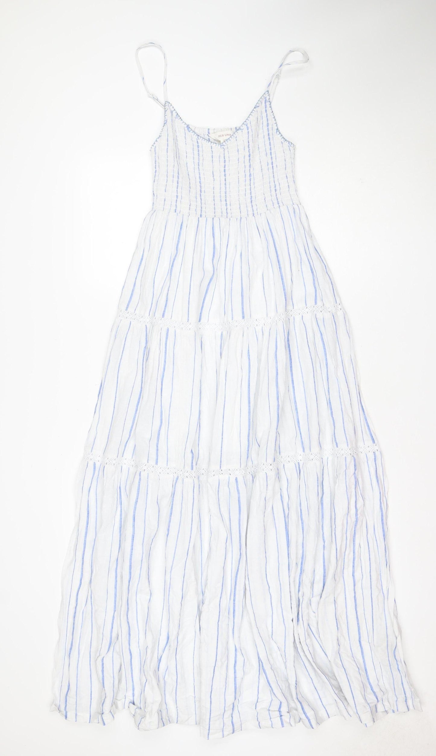 Per Una Women Blue White Stripe Size 8 Maxi Fit & Flare Sundress