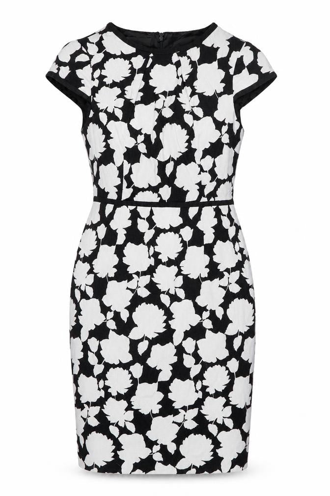 Hobbs Women Black White Floral Fit & Flare Knee Length Dress UK 14