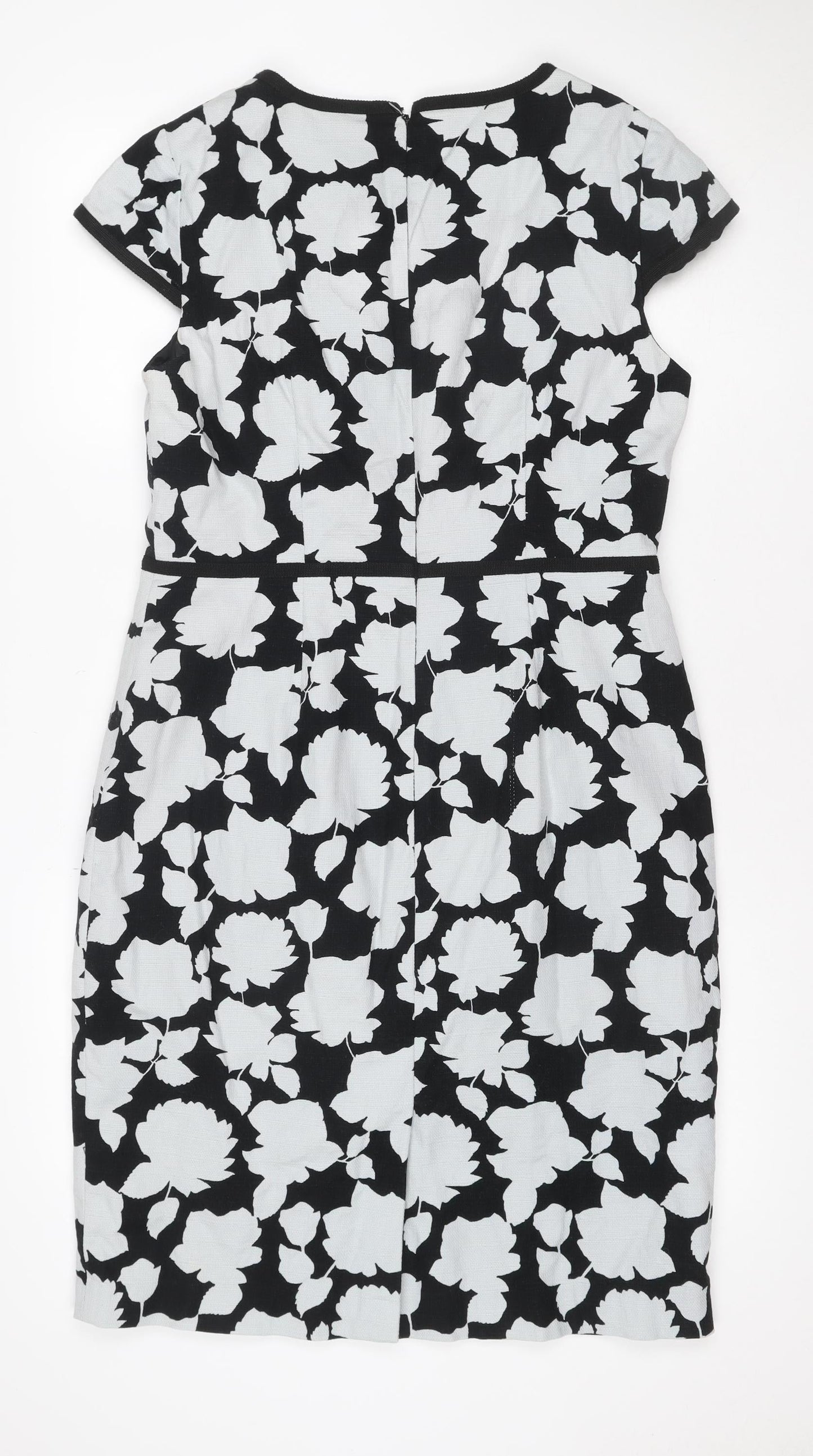 Hobbs Women Black White Floral Fit & Flare Knee Length Dress UK 14