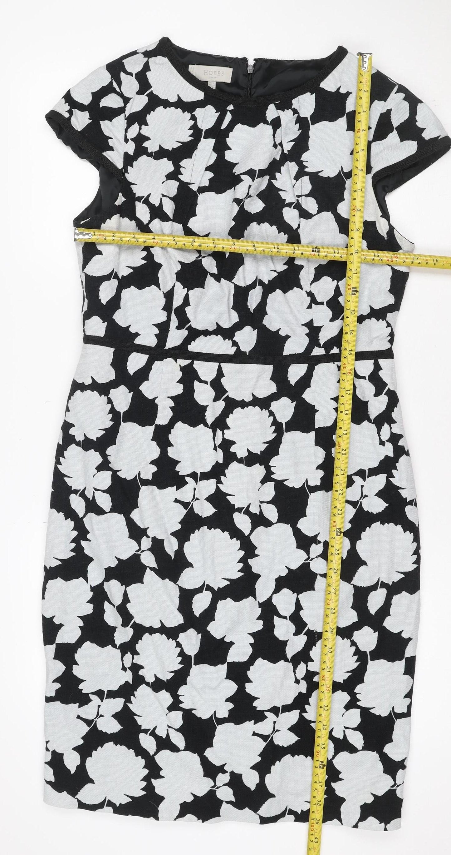 Hobbs Women Black White Floral Fit & Flare Knee Length Dress UK 14
