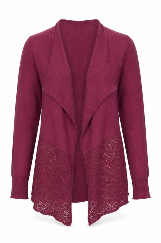 Fat Face Women Purple Open Knit Waterfall Cardigan Size 8 Long Sleeve