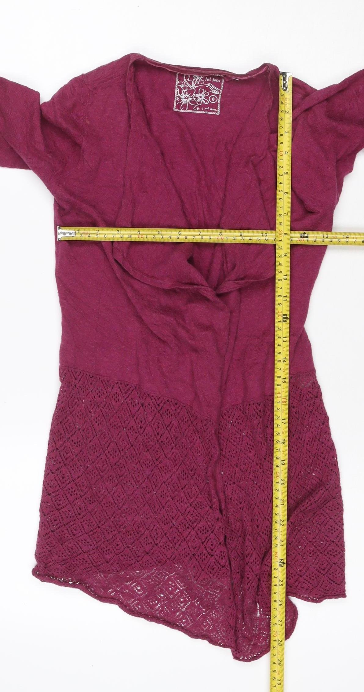 Fat Face Women Purple Open Knit Waterfall Cardigan Size 8 Long Sleeve