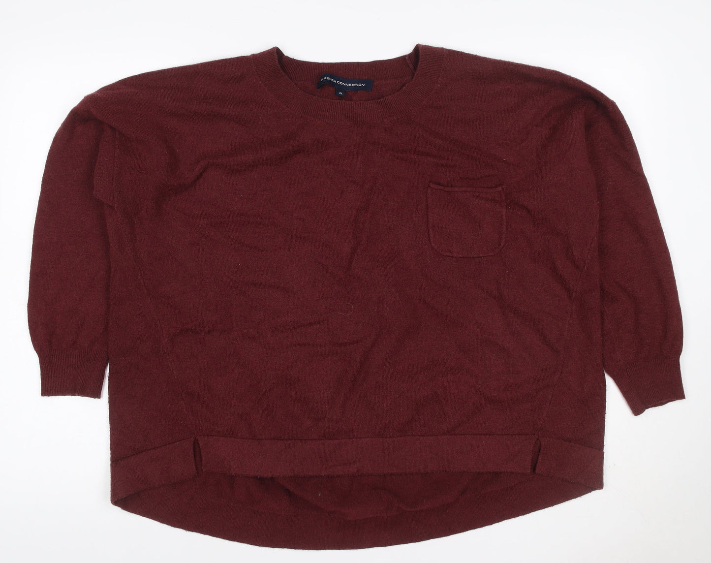 French Connection Women Red XL Crew Neck Pocket Pullover Jumper