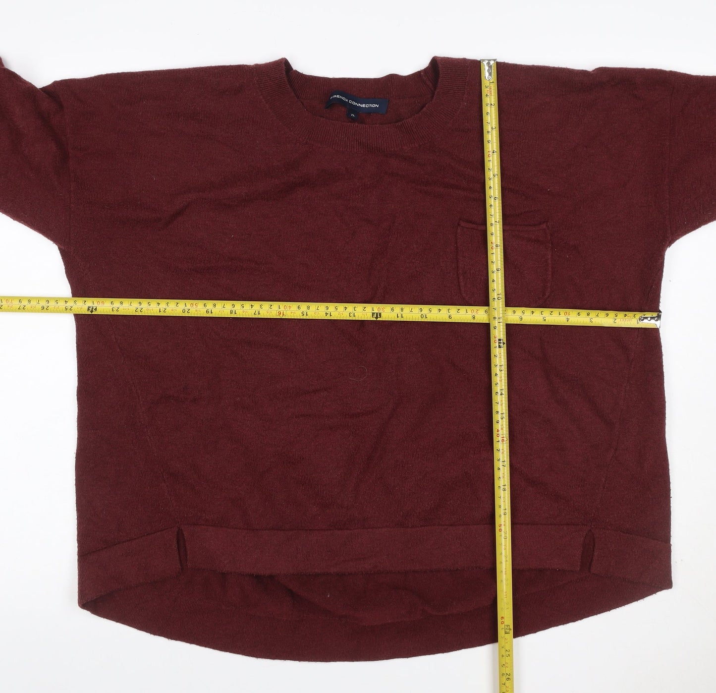 French Connection Women Red XL Crew Neck Pocket Pullover Jumper