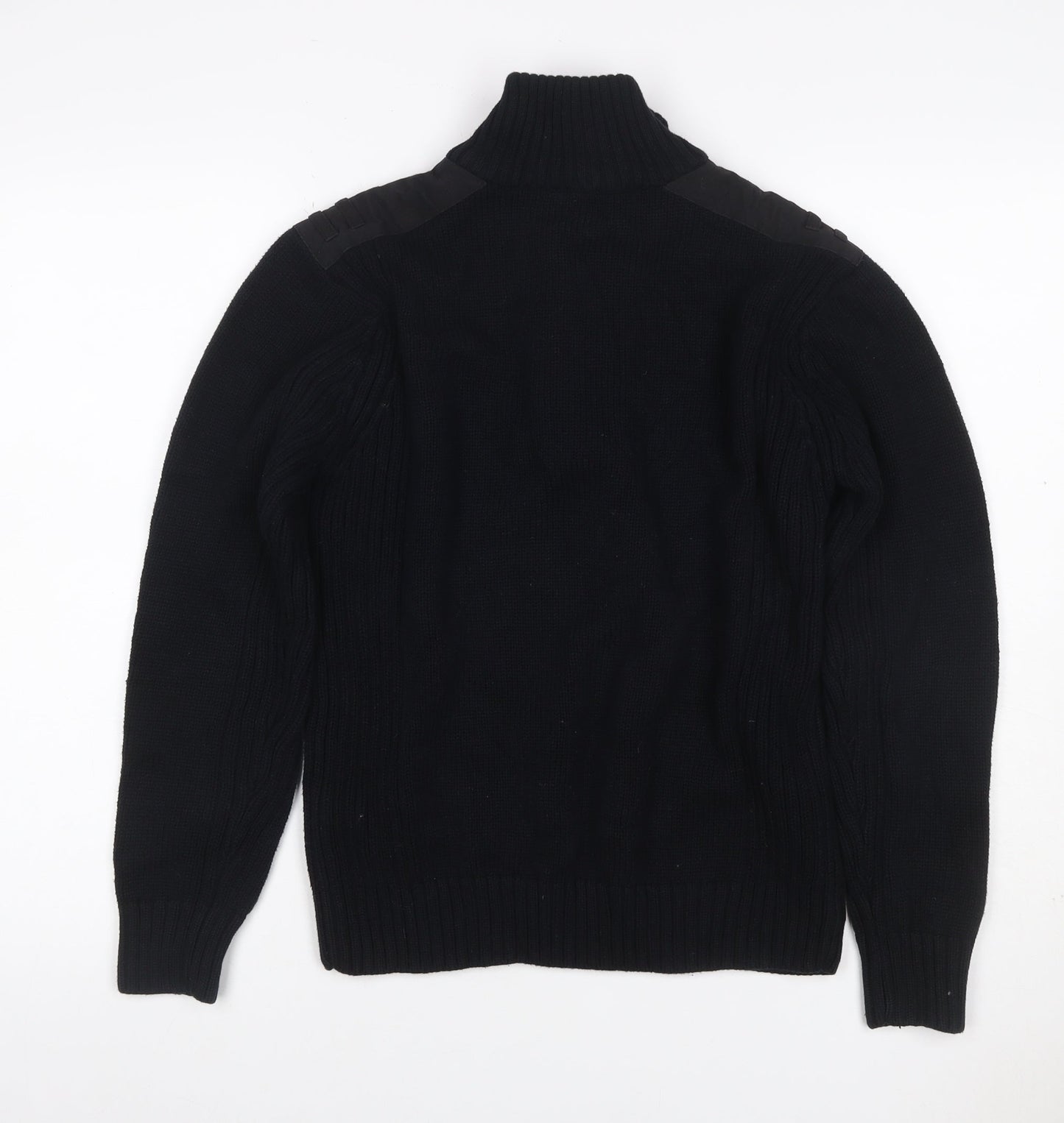 Burton Mens Black L Cable Knit High Neck Henley Jumper