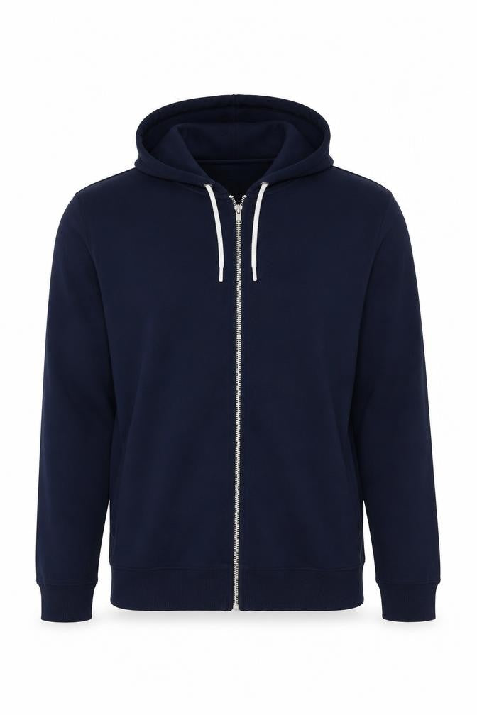 Front view of ASOS Men’s Navy Blue L Full Zip Hooded Hoodie Pockets