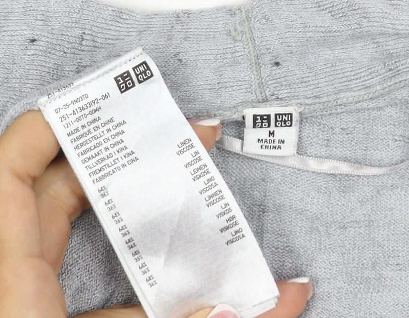 Uniqlo Women Grey Linen Viscose Open Front Cardigan Size M UK 12