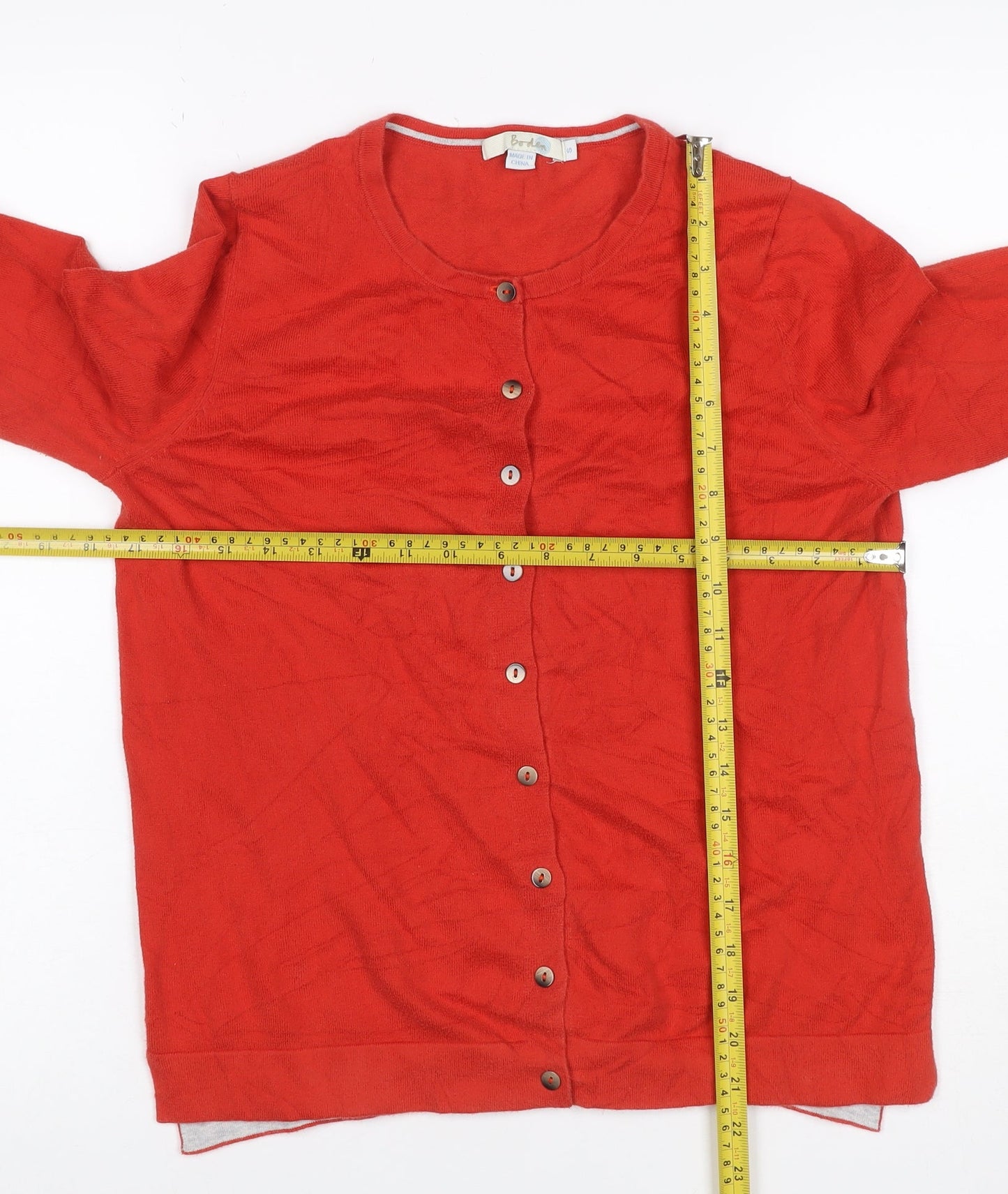 Boden Women Red Size S Round Neck Cotton Blend Button Cardigan
