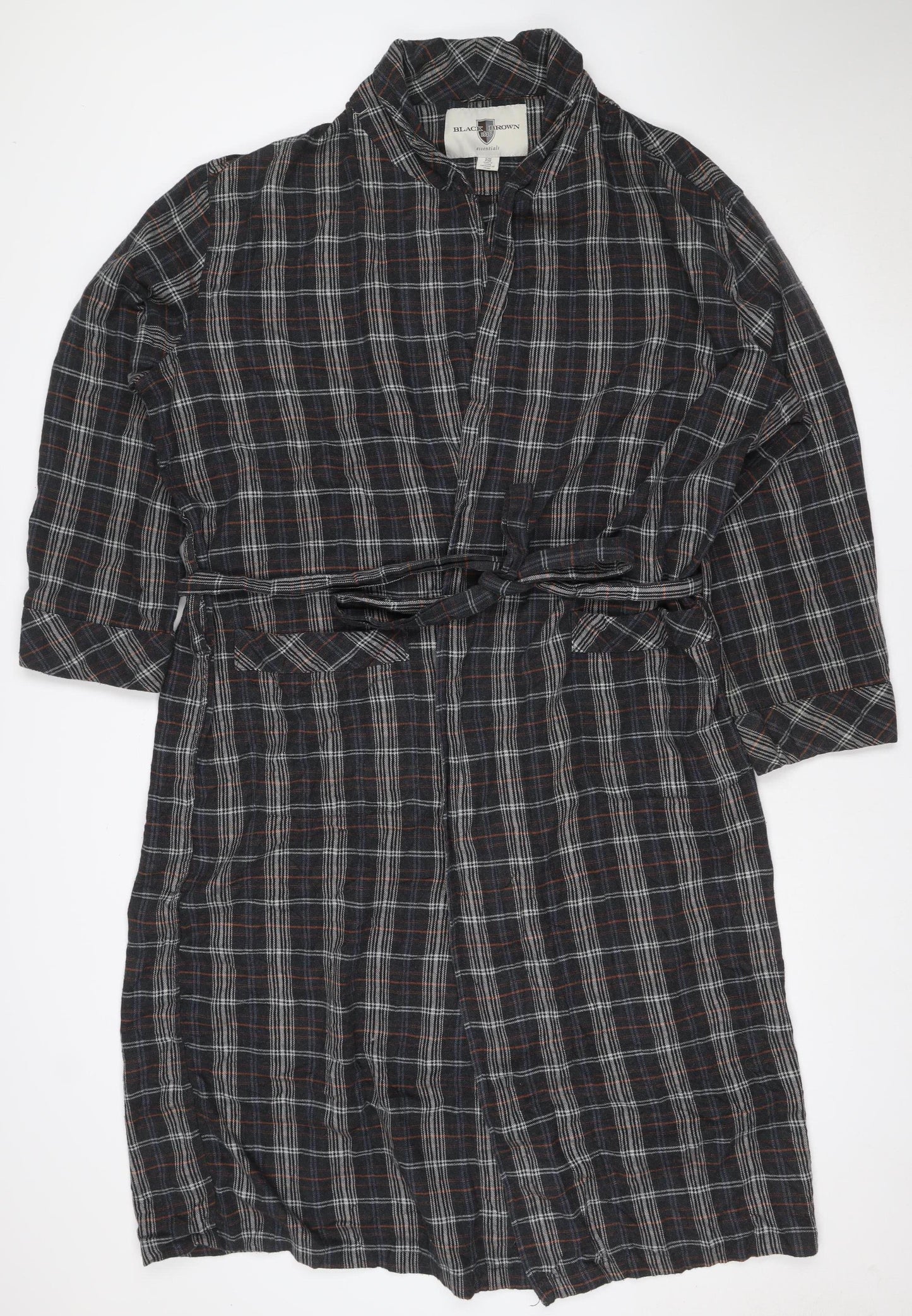 Black Brown Men’s Black Plaid Cotton Flannel Belted One Piece Pyjamas M