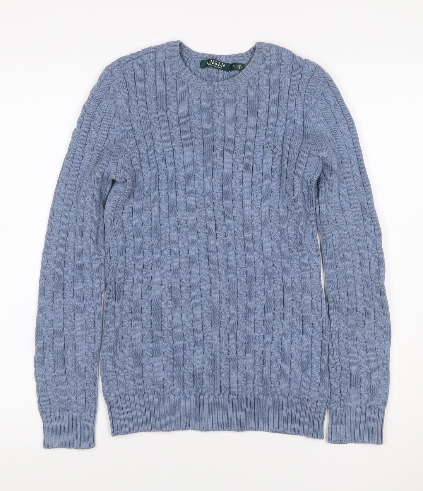 Lauren Ralph Lauren Women Blue S Cable Knit Cotton Crew Neck Jumper