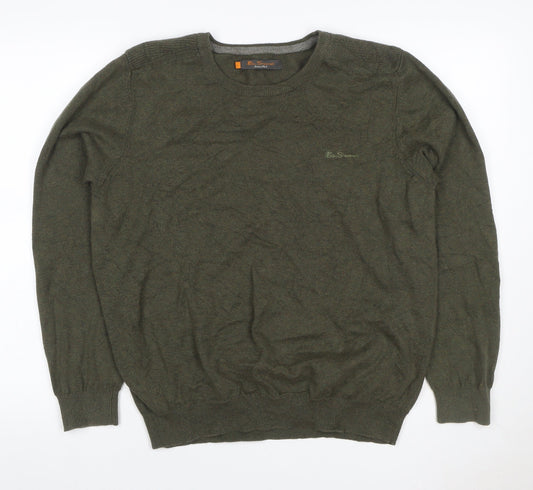 Ben Sherman Men’s Green L Cotton Crew Neck Logo Pullover Jumper