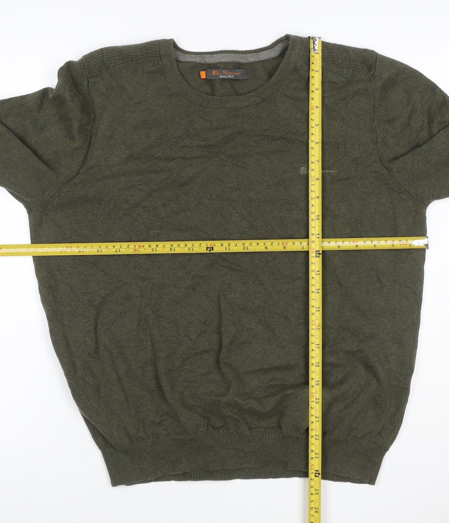 Ben Sherman Men’s Green L Cotton Crew Neck Logo Pullover Jumper