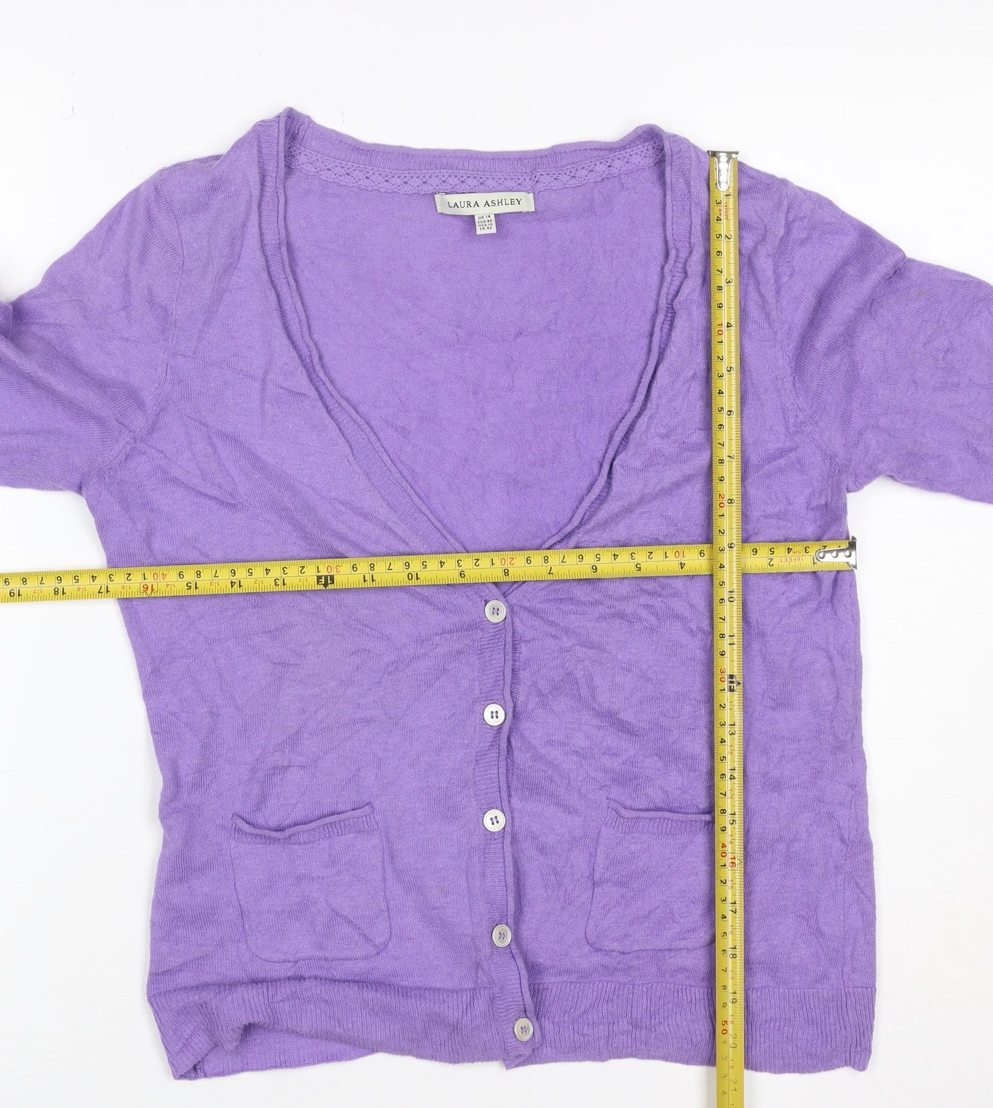 Laura Ashley Women Purple Linen Cotton V-Neck Cardigan UK 14