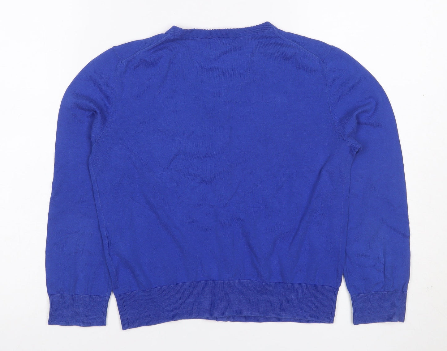 Hobbs Women Blue S Cotton Silk Button Knit Cardigan Round Neck