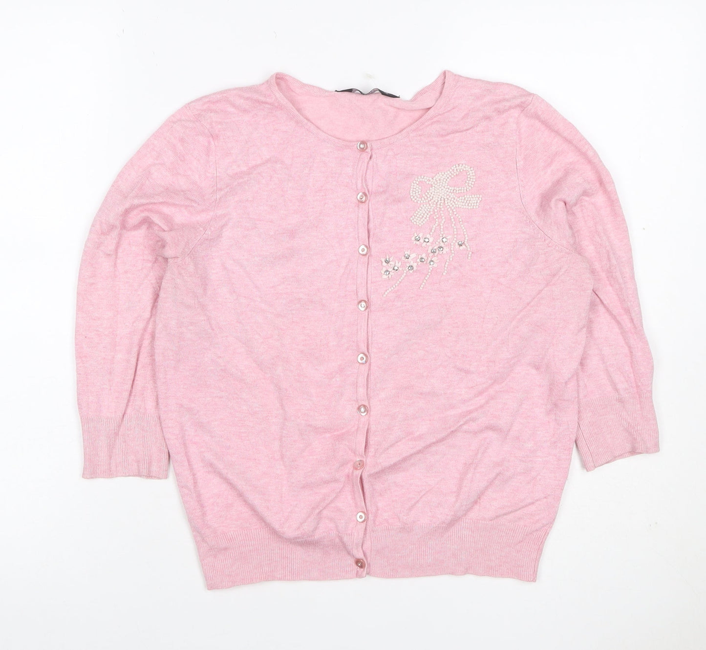 Dorothy Perkins Women Pink Size 14 Beaded Bow Knit Cardigan