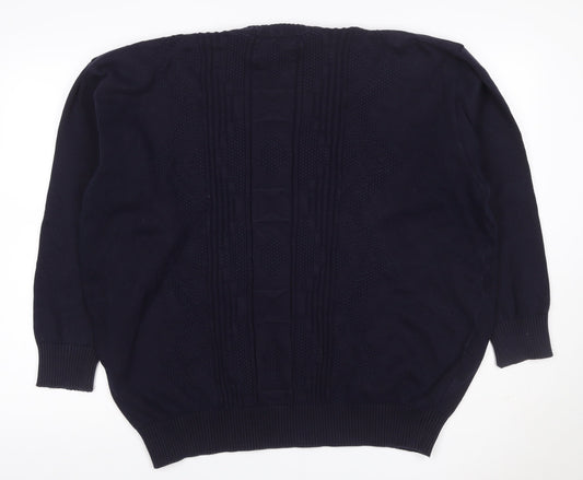 Jaeger Men’s Blue XL Cable Knit Cotton Crew Neck Pullover Jumper
