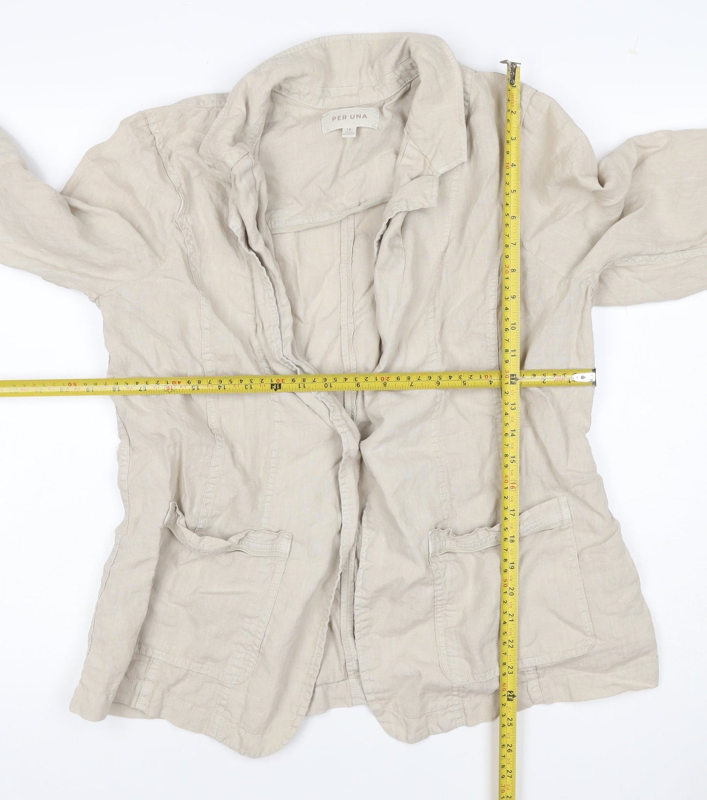 Per Una Women Beige UK 18 Linen Open Front Lightweight Suit Jacket