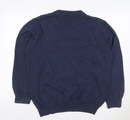 Cotton Traders Men's Blue L Cable Knit Crew Neck Cotton Jumper