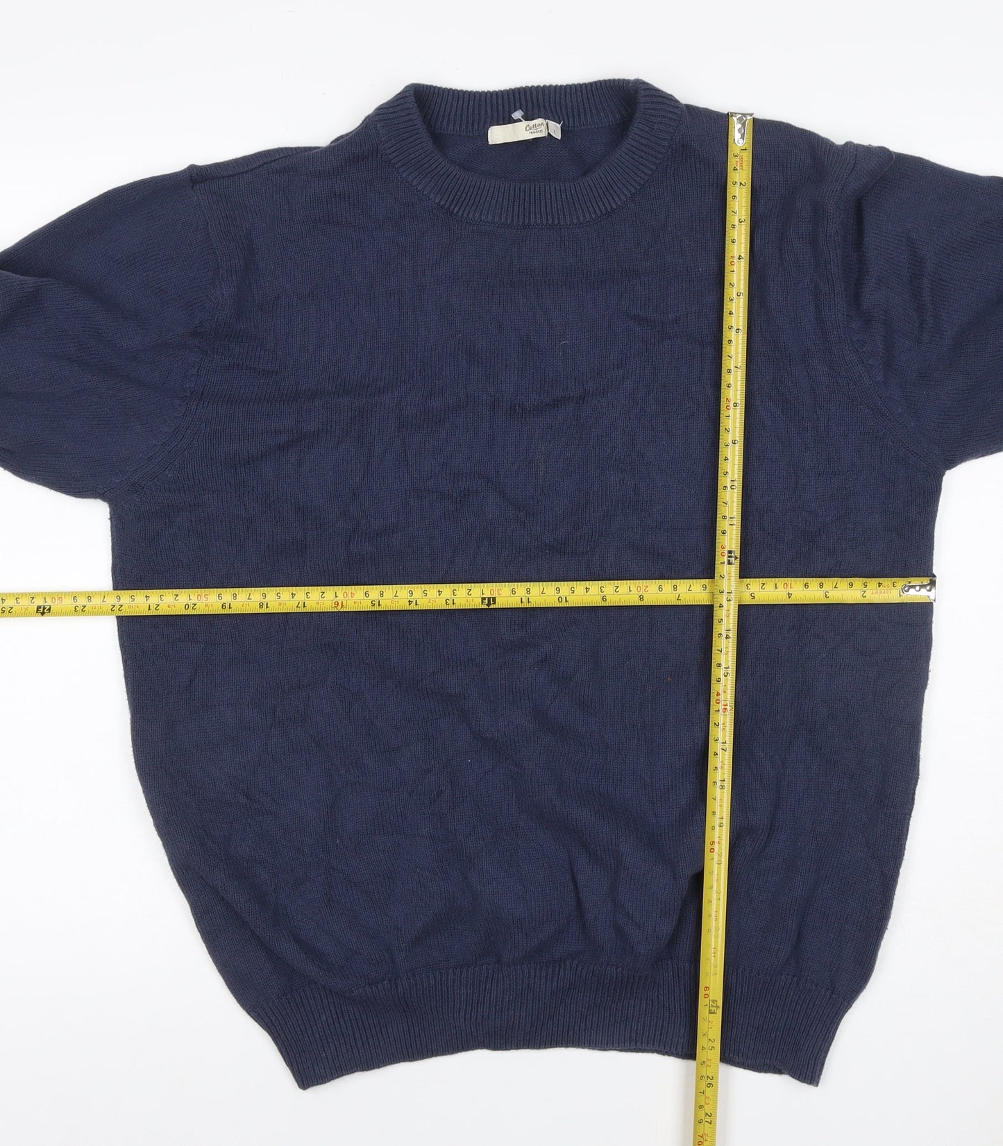 Cotton Traders Men's Blue L Cable Knit Crew Neck Cotton Jumper