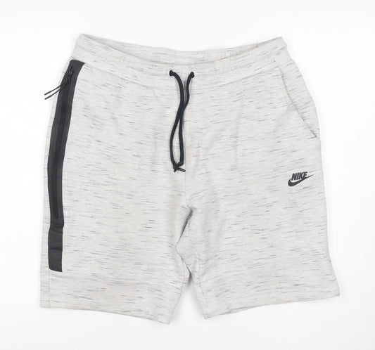 Nike Women’s Grey Marl Sweat Shorts Size L Drawstring Zip Pocket