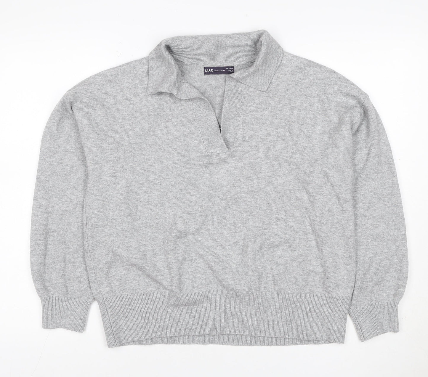 Marks and Spencer Women Grey M Roll Neck Knit Pullover Jumper