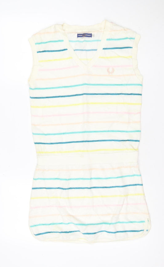 Fred Perry Women Multicoloured UK 8 Striped V-Neck Jumper Dress