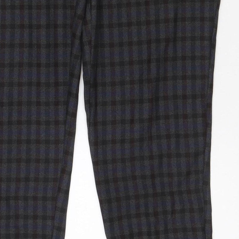 Dorothy Perkins Women Blue Check Straight Trousers UK 10 Adjustable Waist