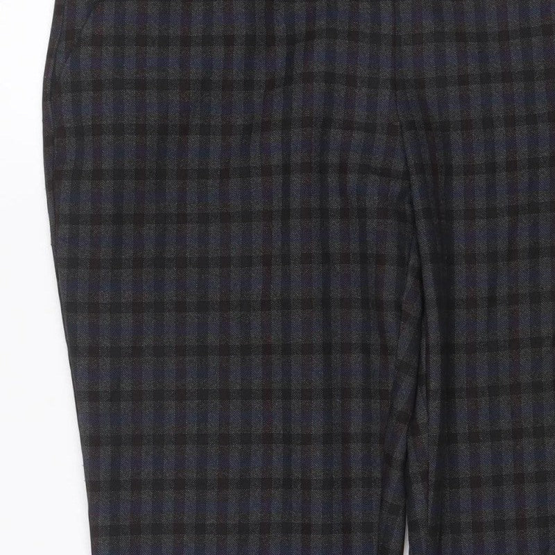 Dorothy Perkins Women Blue Check Straight Trousers UK 10 Adjustable Waist
