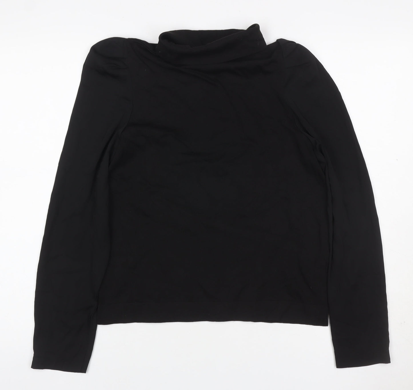 Next Women Black UK 12 Basic Roll Neck Puff Sleeve Top